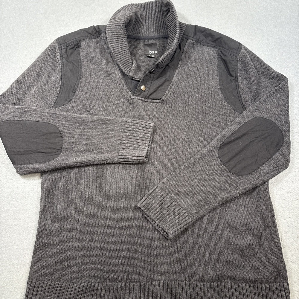 Bar III Sweater Men's‎ XXL Chunky L/S Gray 1/4 Zip Elbow Patches Knit Heavy
